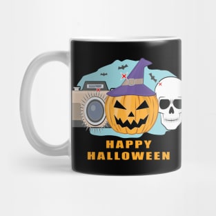 Happy Photography Halloween - Spooky Skull, Pumpkin & Camera Mug